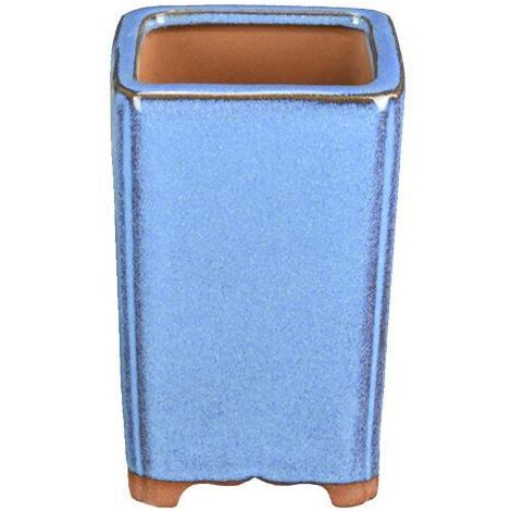 Vaso per bonsai quadrato (stile a cascata) in gres smaltato blu 7x7x12 cm - SF38