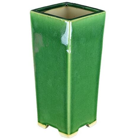 Vaso per bonsai quadrato (stile a cascata) in gres smaltato verde 7,5x7,5x20,5 cm - YM12