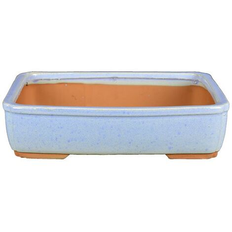 Vaso per bonsai rettangolare in gres smaltato azzurro 13,5x10x2 cm - G6d