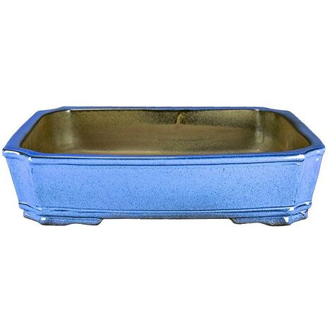 Vaso per bonsai rettangolare in gres smaltato azzurro 40x31x8 cm - P010