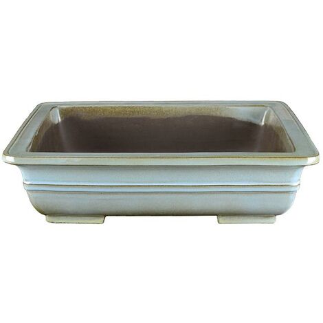 Vaso per bonsai rettangolare in gres smaltato azzurro-verde acqua 31,5x25x7,5 cm - TY137b