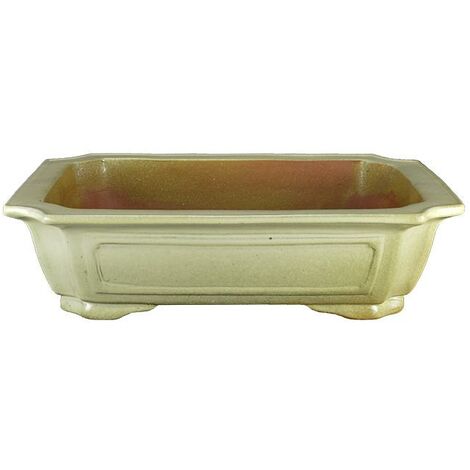 Vaso per bonsai rettangolare in gres smaltato bianco 38,5x29,5x9 cm - P009