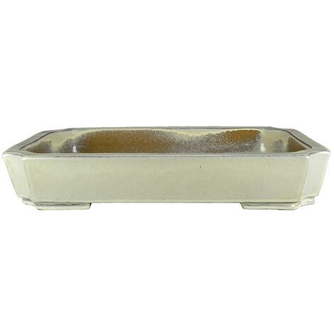 Vaso per bonsai rettangolare in gres smaltato bianco 52x35x7,5 cm - J021a