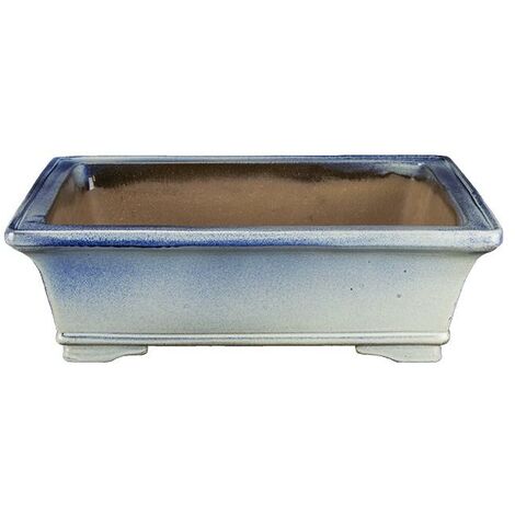 Vaso per bonsai rettangolare in gres smaltato bianco-azzurro 41,5x30,5x11,5 cm - TY119a