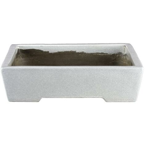 Vaso per bonsai rettangolare in gres smaltato bianco effetto crepato 36x24x10 cm - TY67a