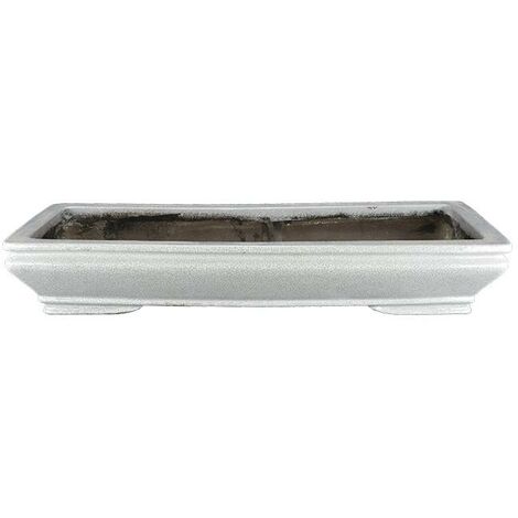 Vaso per bonsai rettangolare in gres smaltato bianco effetto crepato 55,5x20x8 cm - TY59