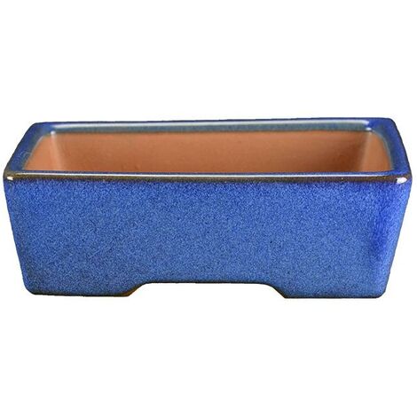 Vaso per bonsai rettangolare in gres smaltato blu 13,5x10x3,5 cm - ZX40
