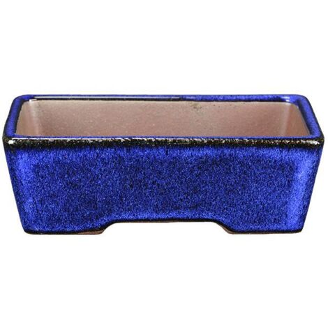 Vaso per bonsai rettangolare in gres smaltato blu 13,5x10x3,5 cm - ZX40B
