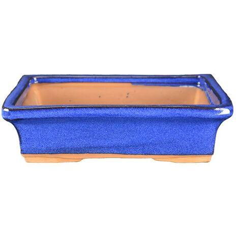 Vaso per bonsai rettangolare in gres smaltato blu 13,5x9x4,5 cm - 2835Rc