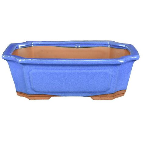 Vaso per bonsai rettangolare in gres smaltato blu 13x9,5x4,5 cm - G4d