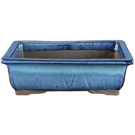 Vaso per bonsai rettangolare in gres smaltato blu 13x9x3 cm - BJ21c