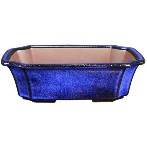 Vaso per bonsai rettangolare in gres smaltato blu 18,5x14x5 cm - ZX95B