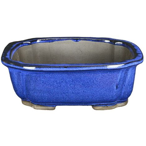 Vaso per bonsai rettangolare in gres smaltato blu 21x16x6 cm - BJA5b
