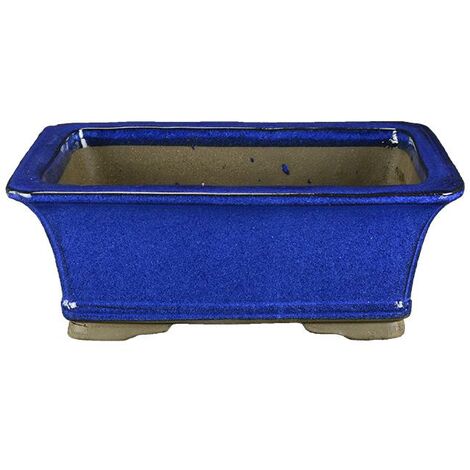 Vaso per bonsai rettangolare in gres smaltato blu 27,5x18x10,5 cm - ZM005b