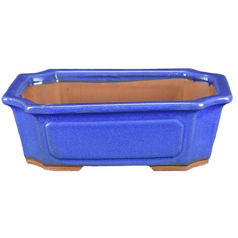 Vaso per bonsai rettangolare in gres smaltato blu 27x20x8 cm - GA9