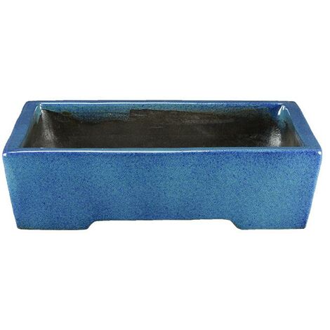 Vaso per bonsai rettangolare in gres smaltato blu 28x19x7 cm - TY66b