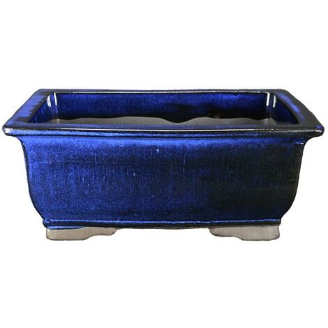 Vaso per bonsai rettangolare in gres smaltato blu 34x25,5x13,5 cm - BJA4a