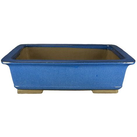 Vaso per bonsai rettangolare in gres smaltato blu 36x24,5x10,5 cm - ZM003b