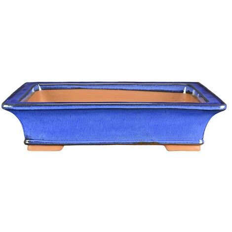 Vaso per bonsai rettangolare in gres smaltato blu 41x29,5x9 cm - J01b