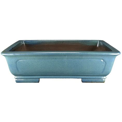 Vaso per bonsai rettangolare in gres smaltato blu 63,5x44,5x19,5 cm - TY88a