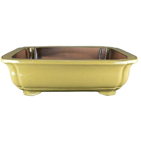 Vaso per bonsai rettangolare in gres smaltato giallo 56x46,5x16,5 cm - J043a