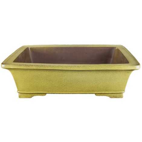 Vaso per bonsai rettangolare in gres smaltato giallo senape 32x24,5x9,5 cm - TY118b