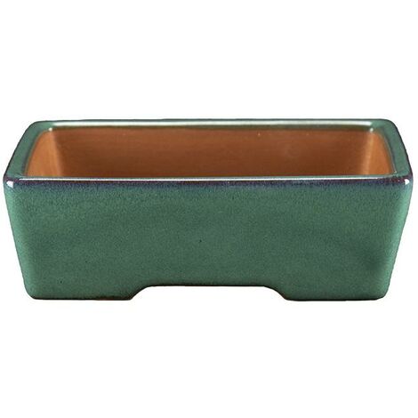 Vaso per bonsai rettangolare in gres smaltato verde 13,5x10x3,5 cm - ZX41