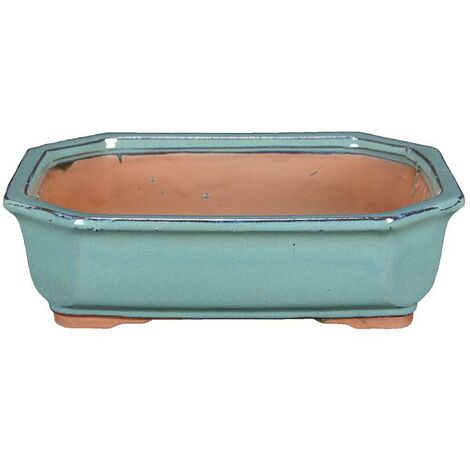 Vaso per bonsai rettangolare in gres smaltato verde 15,5x11,5x4 cm - G222c