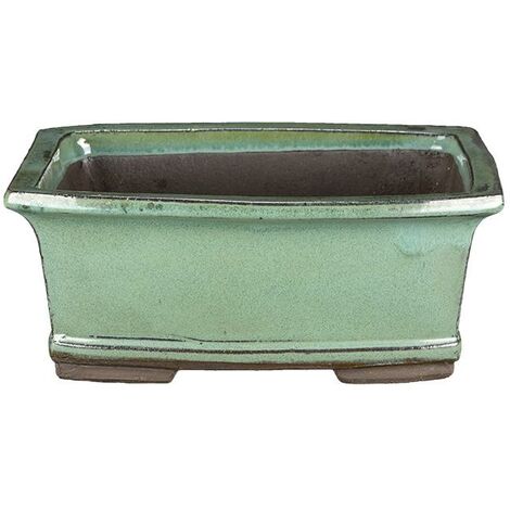 Vaso per bonsai rettangolare in gres smaltato verde 17x12,5x7 cm - 2846b