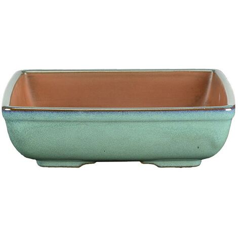 Vaso per bonsai rettangolare in gres smaltato verde 21x16x5,5 cm - ZX114