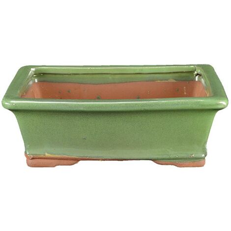 Vaso per bonsai rettangolare in gres smaltato verde 22x17x6,5 cm - GA1