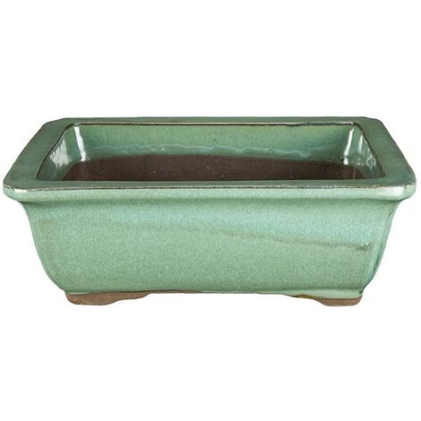 Vaso per bonsai rettangolare in gres smaltato verde 27x20x9,5 cm - 2848a