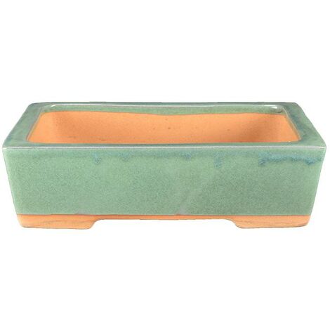 Vaso per bonsai rettangolare in gres smaltato verde 28,5x19x7,5 cm - BJA20
