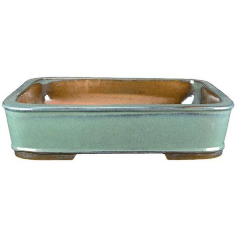 Vaso per bonsai rettangolare in gres smaltato verde 28x20,5x7 cm - JB04b