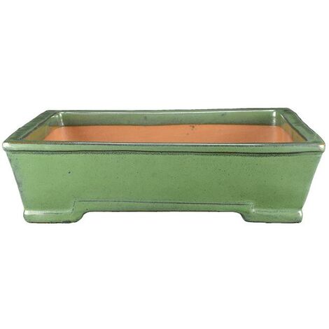 Vaso per bonsai rettangolare in gres smaltato verde 29,5x22,5x6,5 cm - J04b