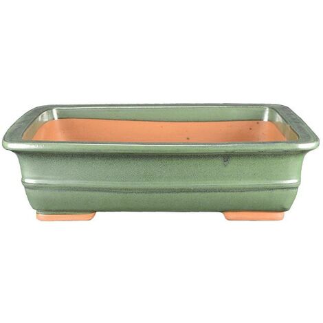 Vaso per bonsai rettangolare in gres smaltato verde 32x25x7 cm - J019b