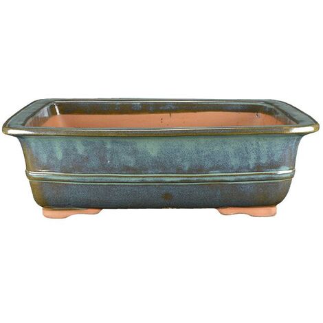 Vaso per bonsai rettangolare in gres smaltato verde 43x29x12,5 cm - J061b
