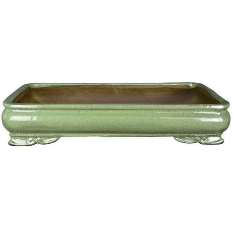 Vaso per bonsai rettangolare in gres smaltato verde 46x29,5x7 cm - YP106PV1