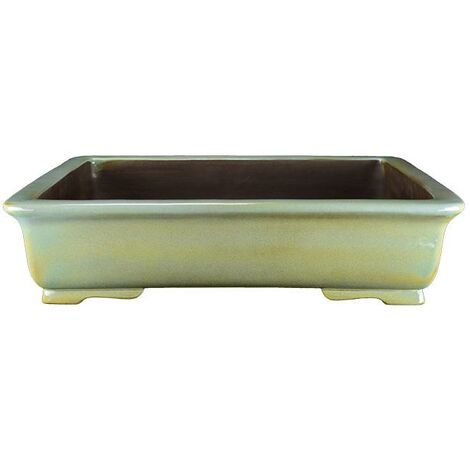 Vaso per bonsai rettangolare in gres smaltato verde 54x39x12 cm - TY129a