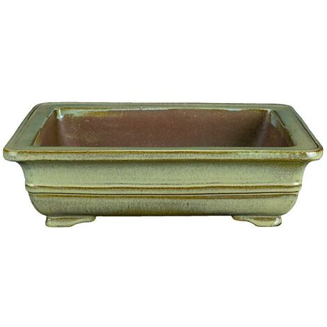 Vaso per bonsai rettangolare in gres smaltato verde chiaro 20,5x15,5x5 cm - TY137Gd