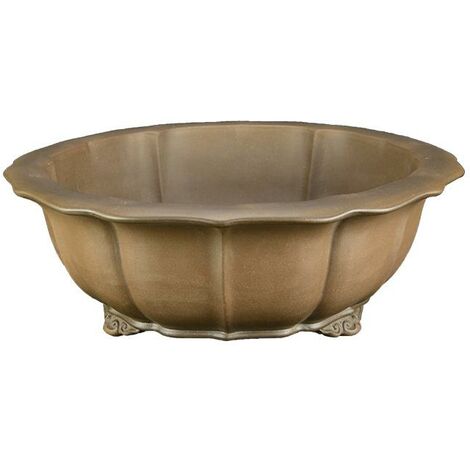 Vaso per bonsai rotondo (forma a fior di loto) in gres 23x23x8 cm - SM003b