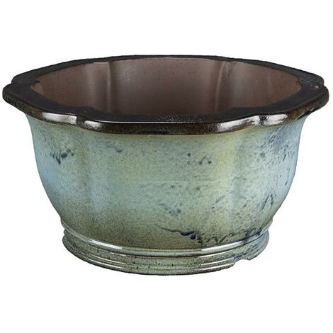 Vaso per bonsai rotondo (forma a fior di loto) in gres smaltato azzurro-blu 27,5x27,5x14 cm - TY148c