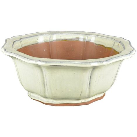 Vaso per bonsai rotondo in gres smaltato bianco 28x28x10,5 cm - J030a
