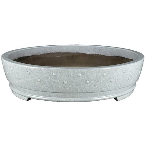 Vaso per bonsai rotondo in gres smaltato bianco effetto crepato 43x42x8,5 cm - TY73a