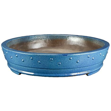 Vaso per bonsai rotondo in gres smaltato blu 43x42x8,5 cm - TY72a