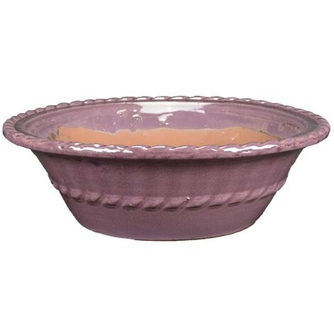 Vaso per bonsai rotondo in gres smaltato rosa-viola 22x22x7 cm - G238b