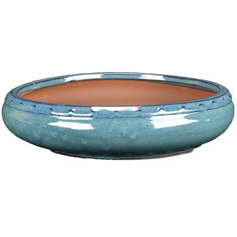 Vaso per bonsai rotondo in gres smaltato verde 17,5x17,5x3,5 cm - G237c
