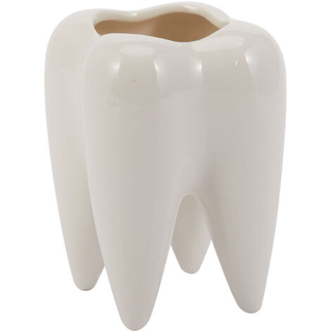 Vaso per fiori in ceramica bianca a forma di dente, design moderno per piante, mini regalo creativo per la scrivania (piante non incluse)