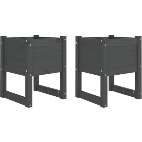 Vaso per fioriera aiuola rialzata piante fiori giardino terrazze set da 2 40 x 40 x 52,5 cm legno massello di pino grigio 020038962