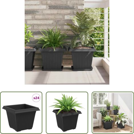 Vaso per piante -  Vaso quadrato per fiori 24 pcs Nero 33 x 33 x 26 cm Plastica